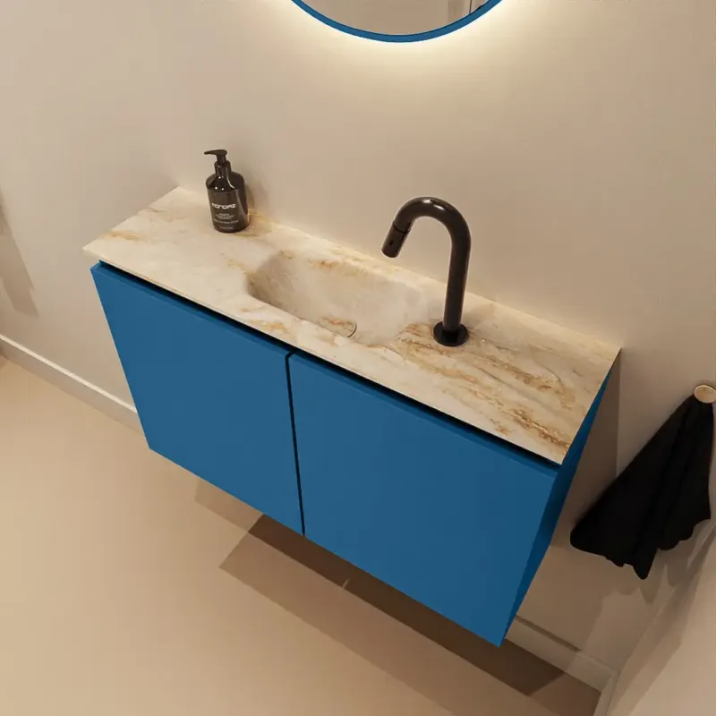 Veilige Betaling Mondiaz Ture DLux toiletmeubel 80cm jeans met wastafel frappe midden met kraangat