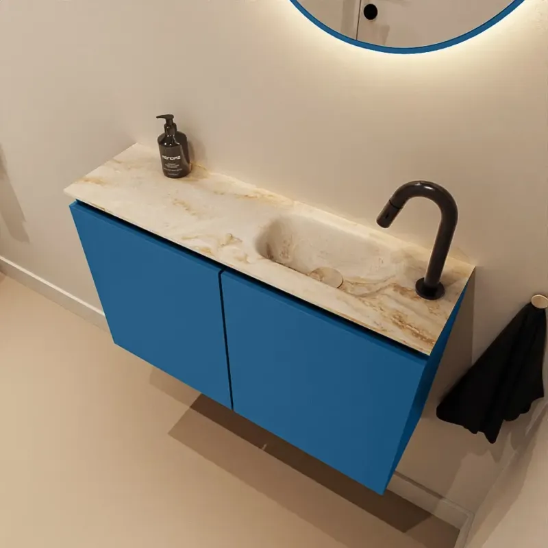 Betaalbaar Mondiaz Ture DLux toiletmeubel 80cm jeans met wastafel frappe rechts met kraangat