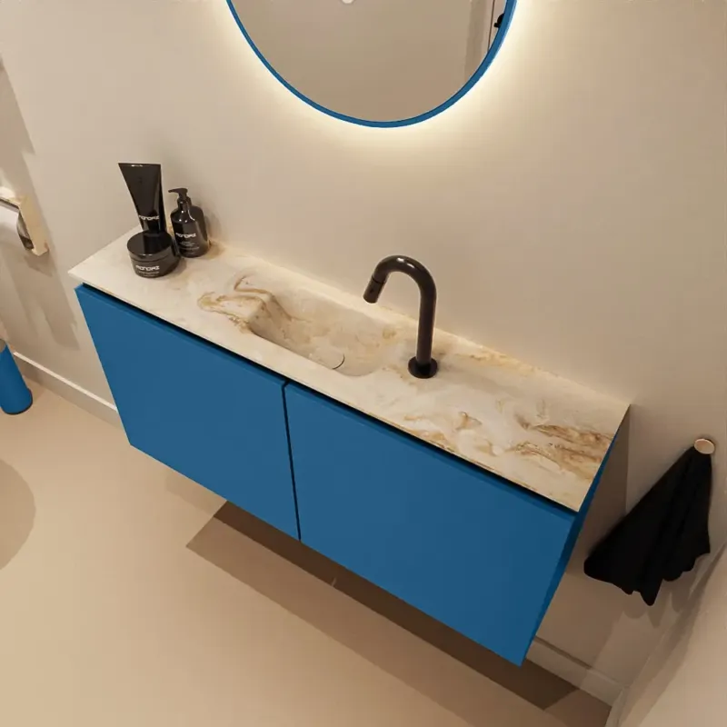 Beperkt Aanbod Mondiaz Ture DLux toiletmeubel 100cm jeans met wastafel frappe midden met kraangat