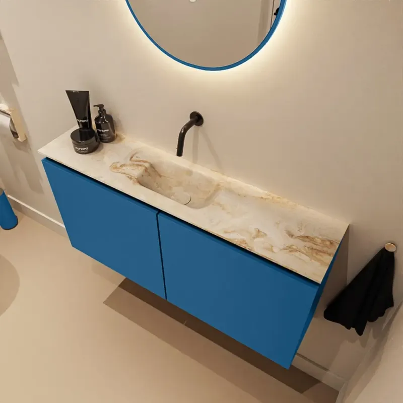 Seizoensaanbieding Mondiaz Ture DLux toiletmeubel 100cm jeans met wastafel frappe midden zonder kraangat
