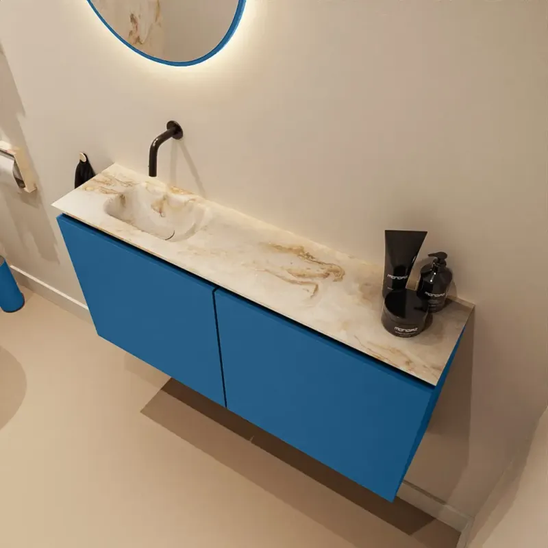 Direct Beschikbaar Mondiaz Ture DLux toiletmeubel 100cm jeans met wastafel frappe links zonder kraangat