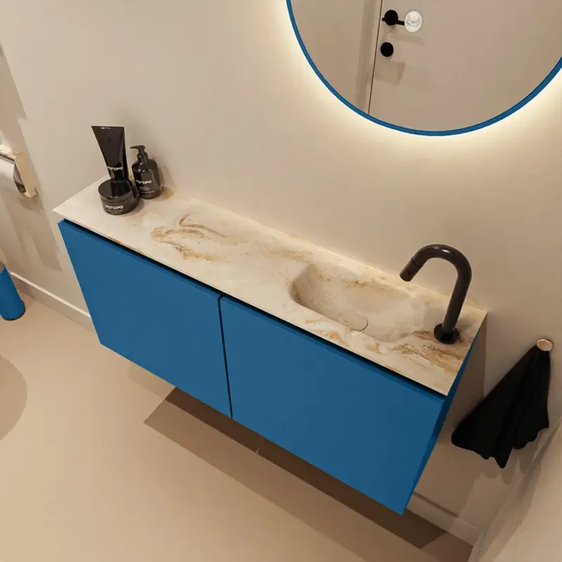 Gratis Retour Mondiaz Ture DLux toiletmeubel 100cm jeans met wastafel frappe rechts met kraangat