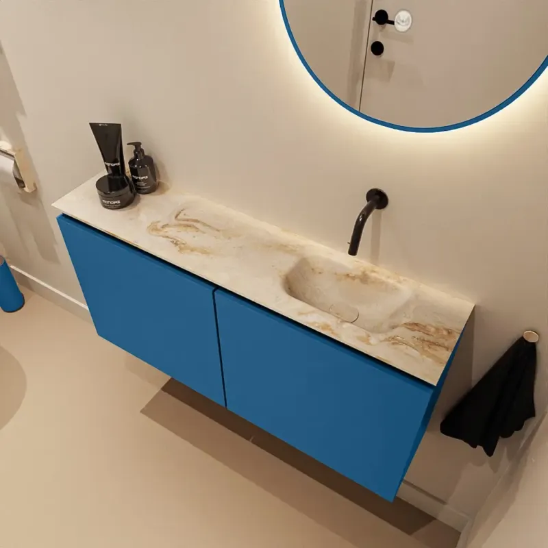 Hoge Kwaliteit Mondiaz Ture DLux toiletmeubel 100cm jeans met wastafel frappe rechts zonder kraangat