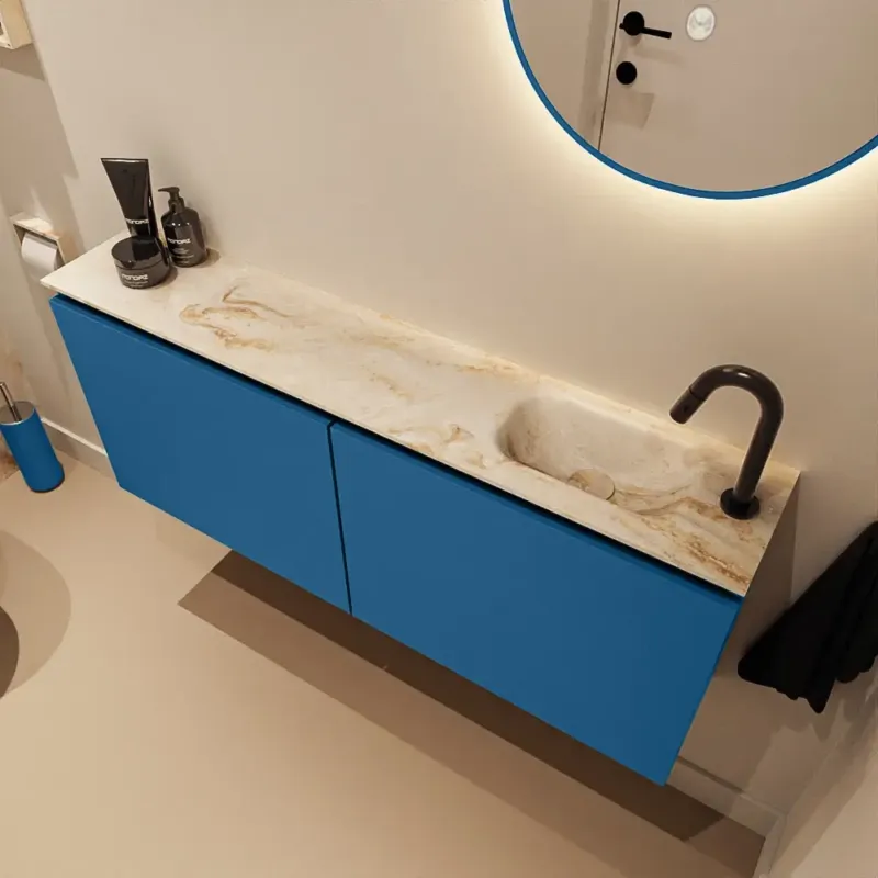 Rechtstreeks Van De Fabrikant Mondiaz Ture DLux toiletmeubel 120cm jeans met wastafel frappe rechts met kraangat