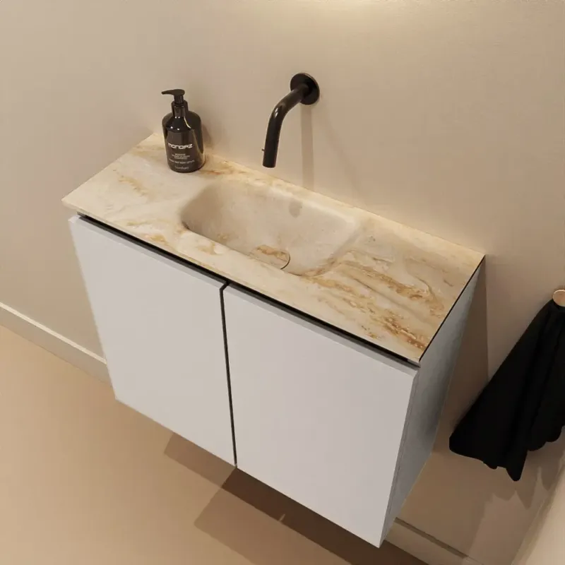 Lage Prijs Mondiaz Ture DLux toiletmeubel 60cm linen met wastafel frappe midden zonder kraangat