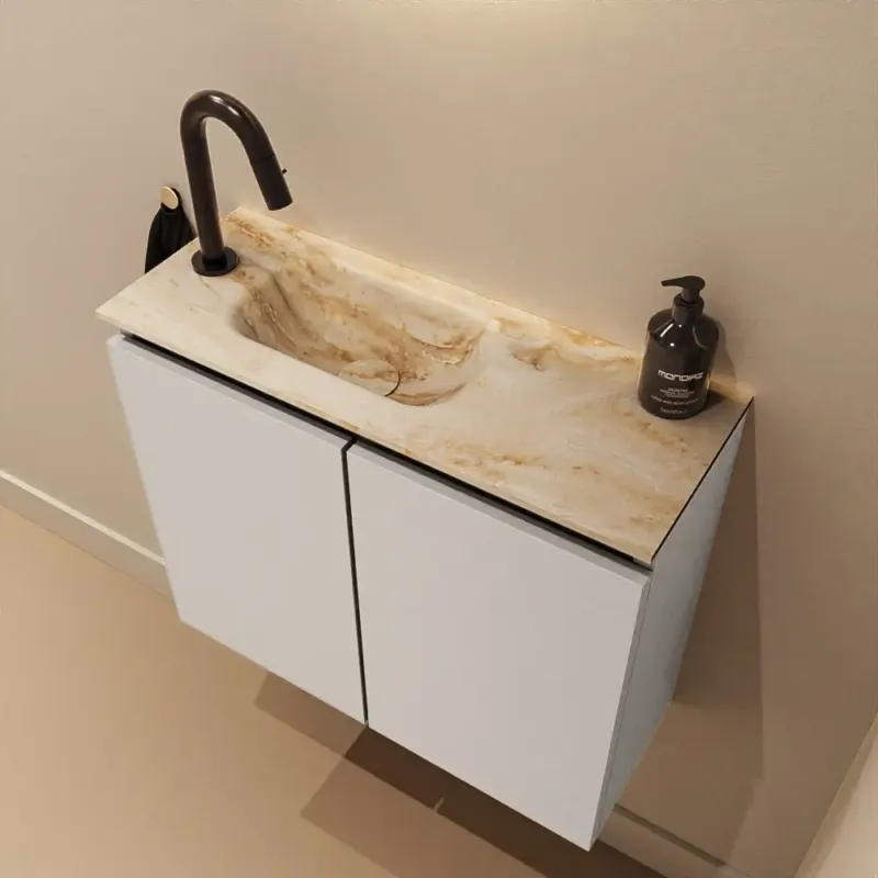 Mondiaz Ture DLux toiletmeubel 60cm linen met wastafel frappe links met kraangat Rechtstreeks Van De Fabrikant