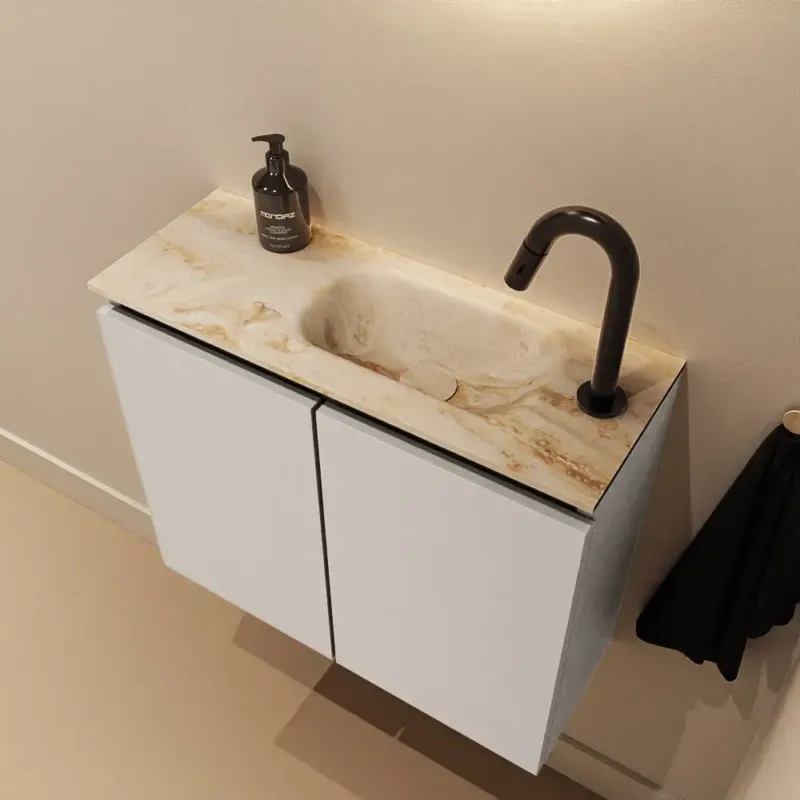 Mondiaz Ture DLux toiletmeubel 60cm linen met wastafel frappe rechts met kraangat Gereduceerde Prijs