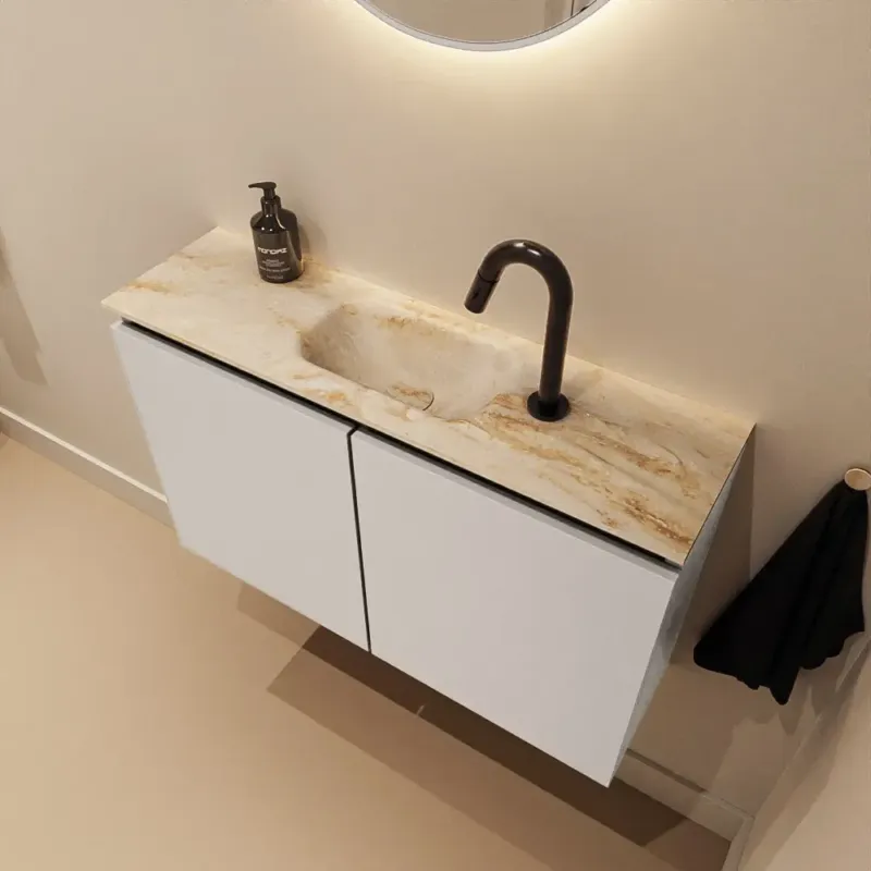 Beperkte Voorraad Mondiaz Ture DLux toiletmeubel 80cm linen met wastafel frappe midden met kraangat