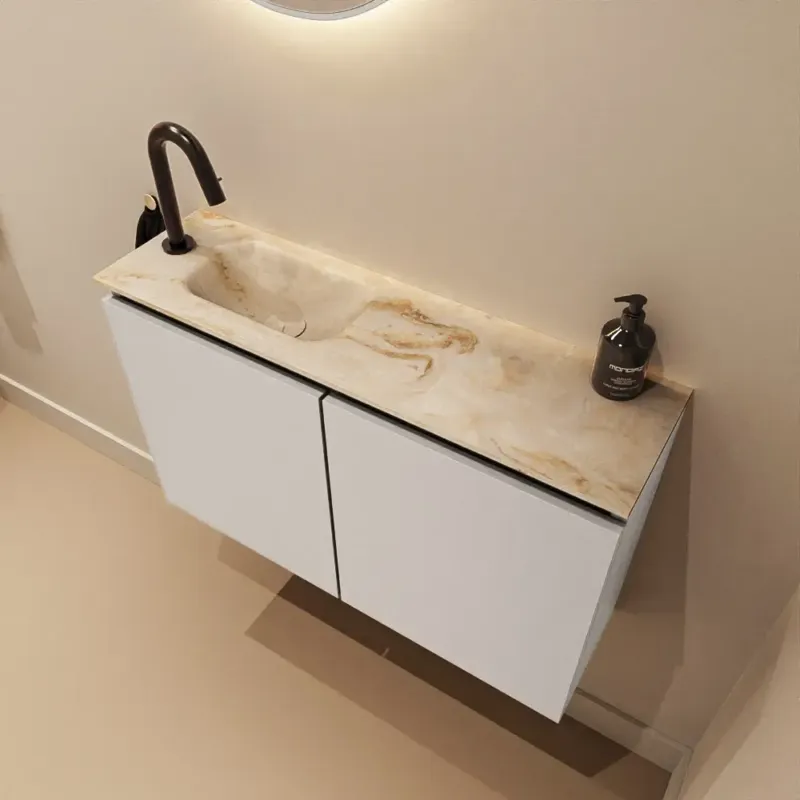 Veilige Betaling Mondiaz Ture DLux toiletmeubel 80cm linen met wastafel frappe links met kraangat