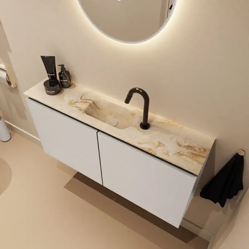 Rechtstreeks Van De Fabrikant Mondiaz Ture DLux toiletmeubel 100cm linen met wastafel frappe midden met kraangat