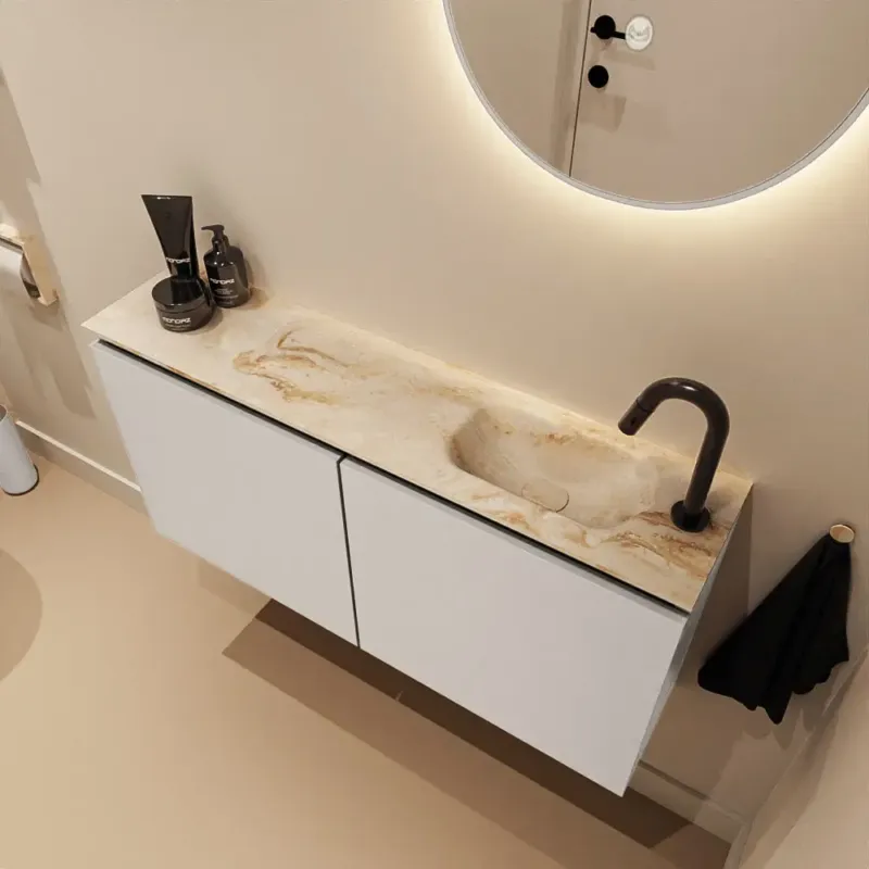 Mondiaz Ture DLux toiletmeubel 100cm linen met wastafel frappe rechts met kraangat Meest Verkocht