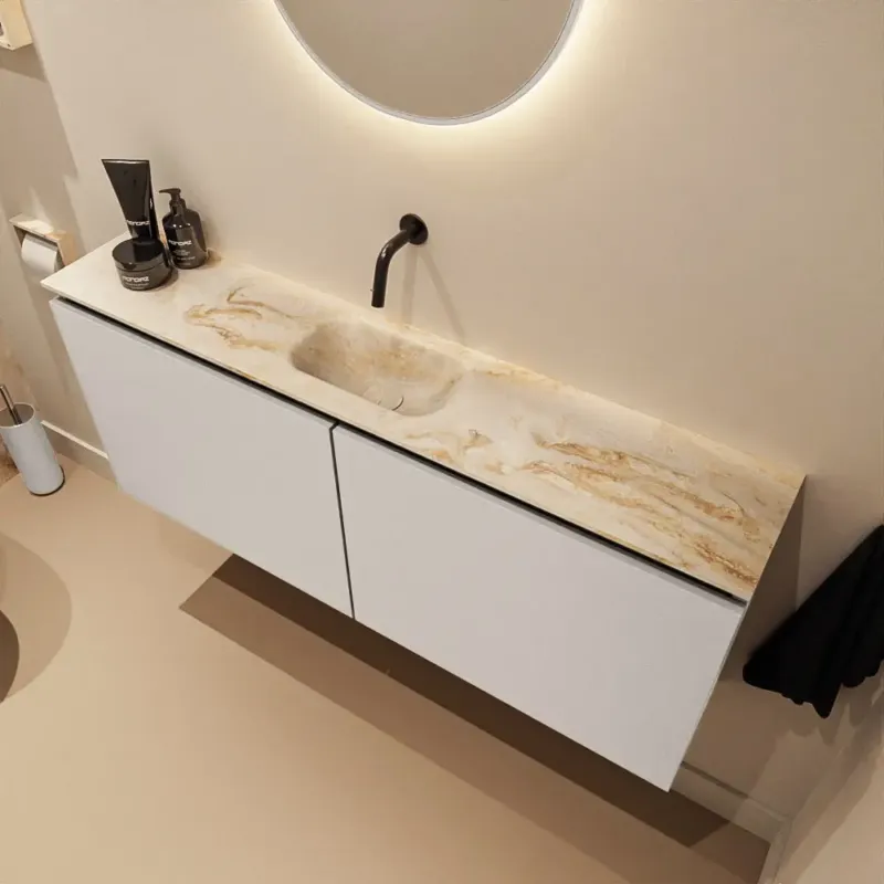Gereduceerde Prijs Mondiaz Ture DLux toiletmeubel 120cm linen met wastafel frappe midden zonder kraangat