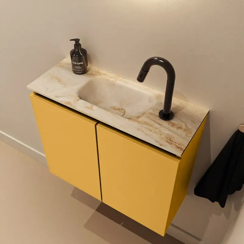Mondiaz Ture DLux toiletmeubel 60cm ocher met wastafel frappe midden met kraangat Beperkt Aanbod