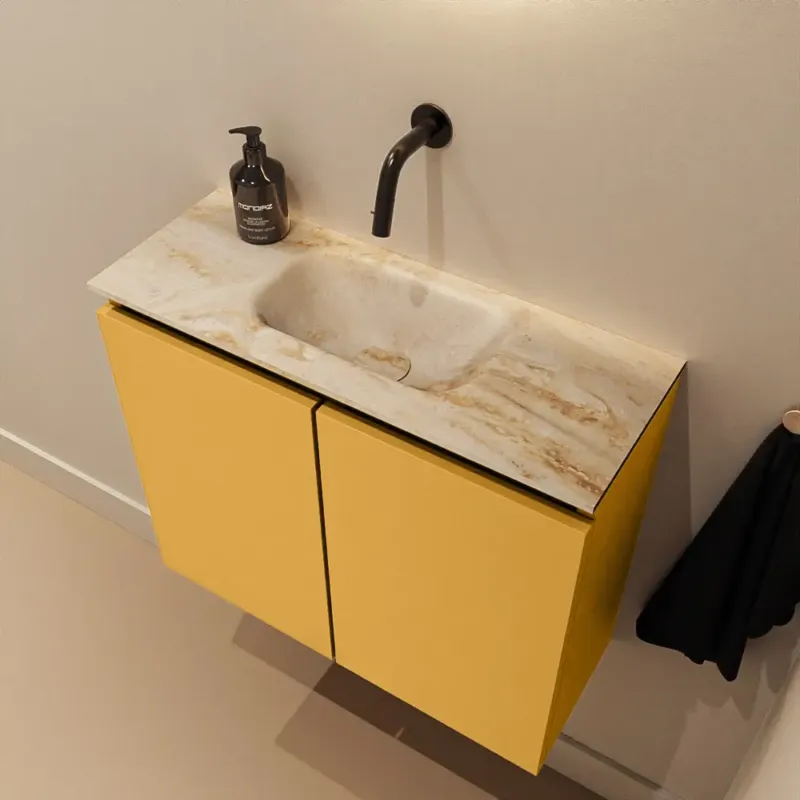 Gecertificeerd Mondiaz Ture DLux toiletmeubel 60cm ocher met wastafel frappe midden zonder kraangat