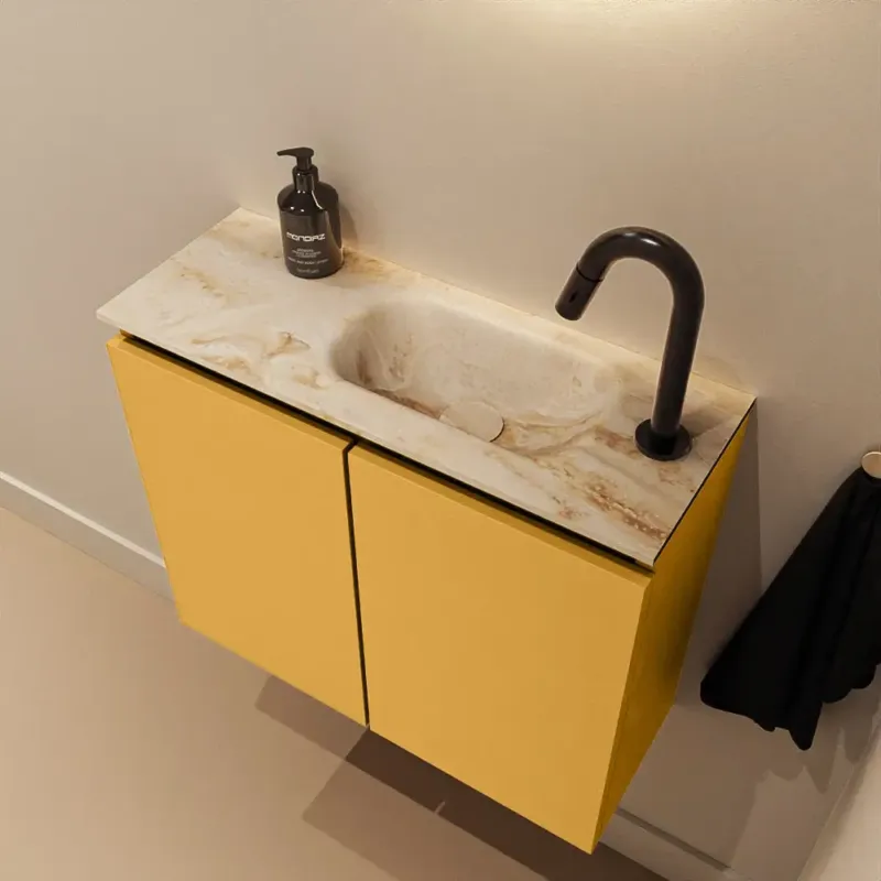 Aanbieding Mondiaz Ture DLux toiletmeubel 60cm ocher met wastafel frappe rechts met kraangat