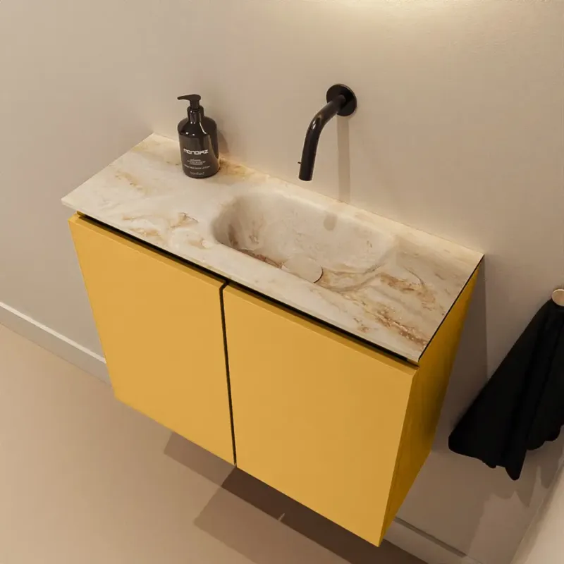 Hete Deal Mondiaz Ture DLux toiletmeubel 60cm ocher met wastafel frappe rechts zonder kraangat