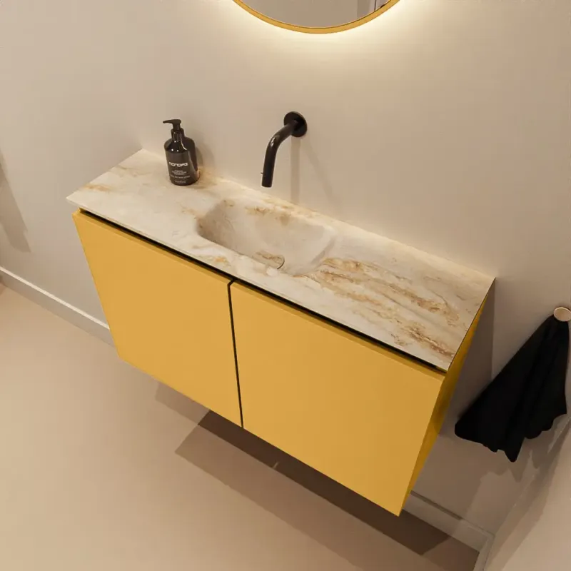 Gratis Retour Mondiaz Ture DLux toiletmeubel 80cm ocher met wastafel frappe midden zonder kraangat