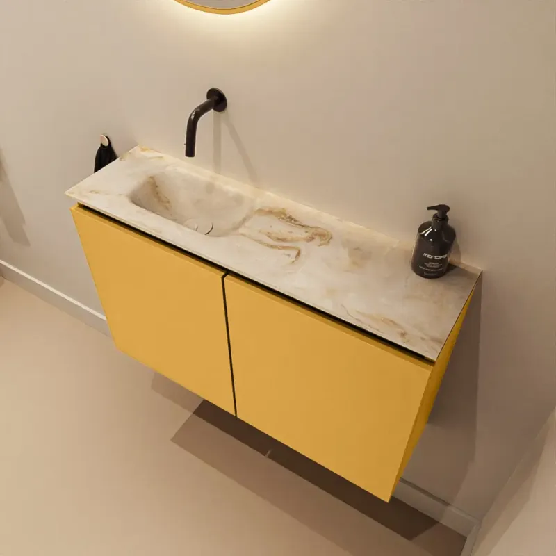 Uitverkoop Mondiaz Ture DLux toiletmeubel 80cm ocher met wastafel frappe links zonder kraangat