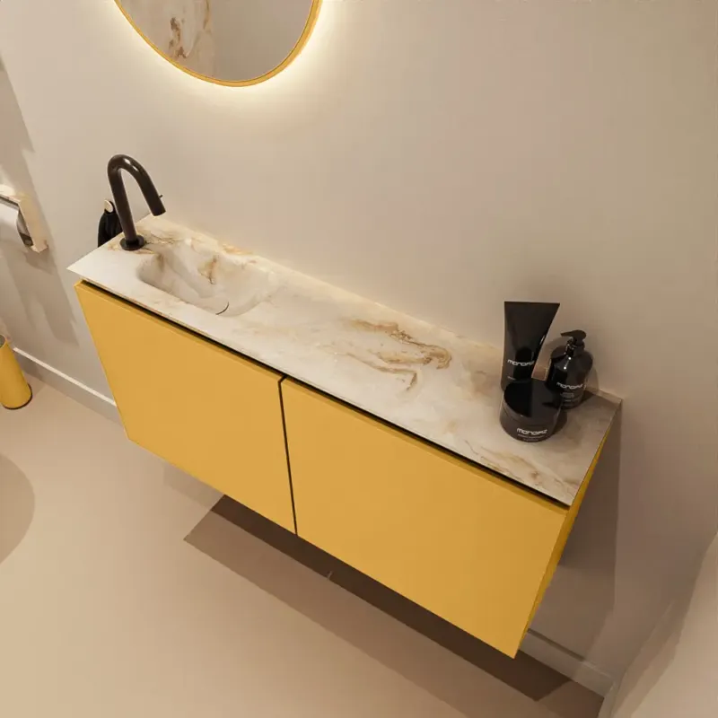 Laatste Versie Mondiaz Ture DLux toiletmeubel 100cm ocher met wastafel frappe links met kraangat