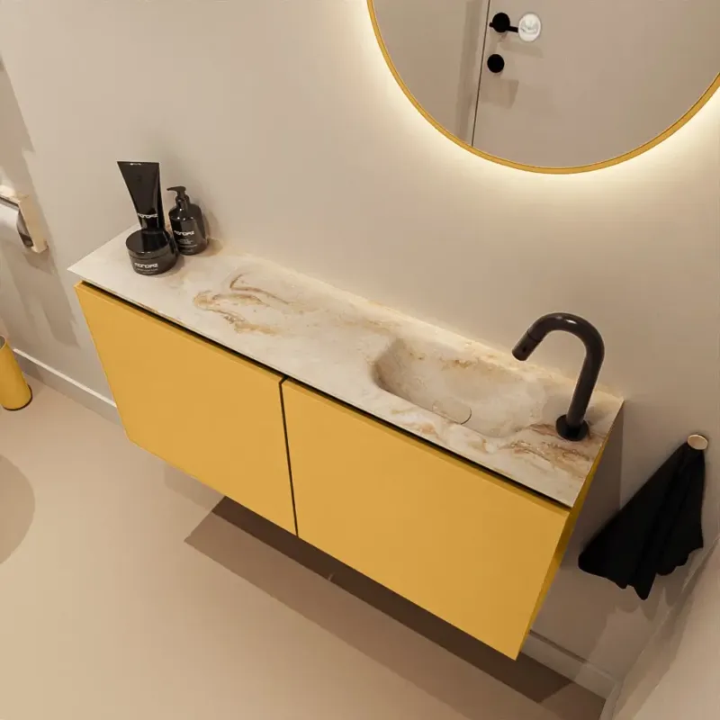 Koop Online Mondiaz Ture DLux toiletmeubel 100cm ocher met wastafel frappe rechts met kraangat