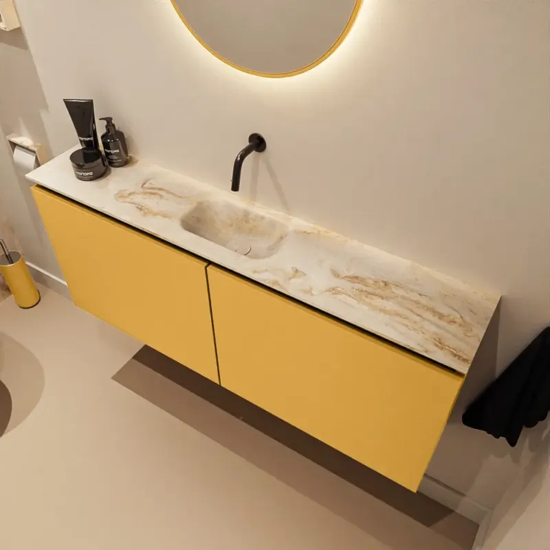 Betaalbaar Mondiaz Ture DLux toiletmeubel 120cm ocher met wastafel frappe midden zonder kraangat