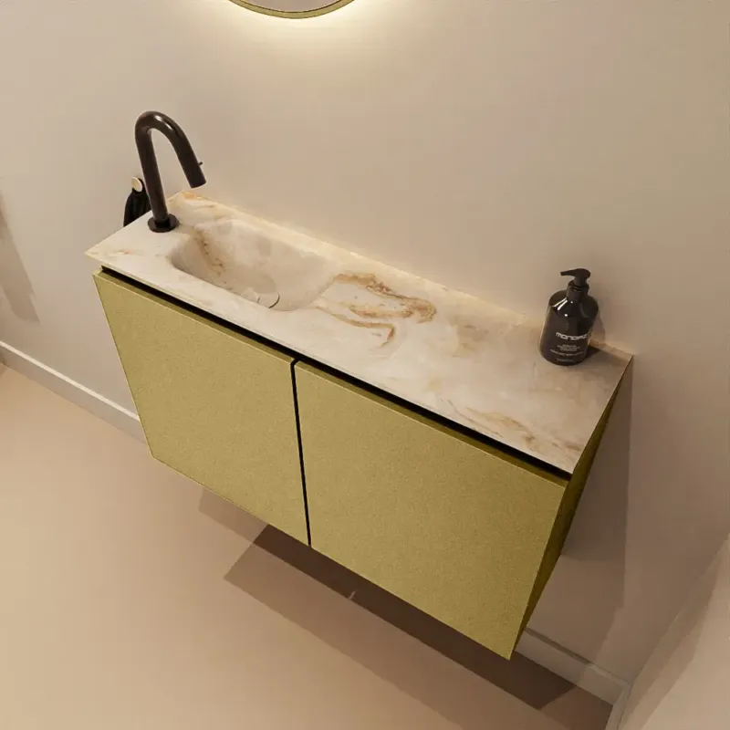 Beperkt Aanbod Mondiaz Ture DLux toiletmeubel 80cm oro met wastafel frappe links met kraangat