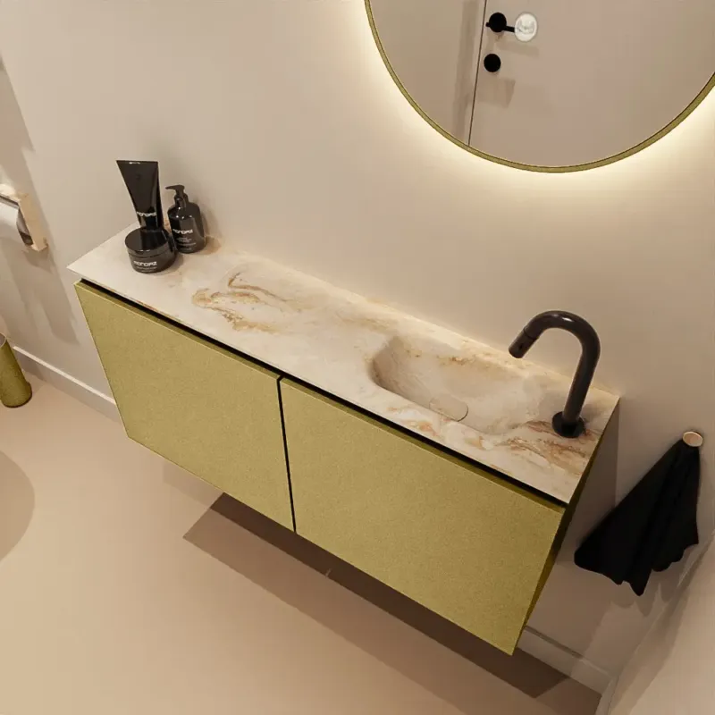 Premium Mondiaz Ture DLux toiletmeubel 100cm oro met wastafel frappe rechts met kraangat