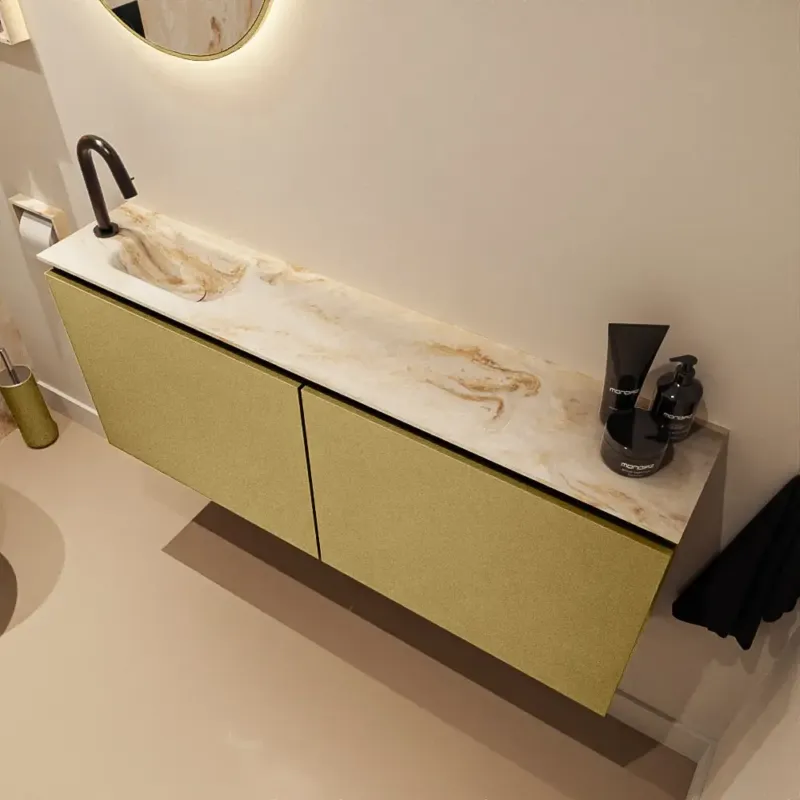 Bestel Nu Mondiaz Ture DLux toiletmeubel 120cm oro met wastafel frappe links met kraangat