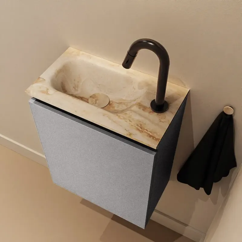 Lage Prijs Mondiaz Ture DLux toiletmeubel 40cm plata met wastafel frappe links met kraangat