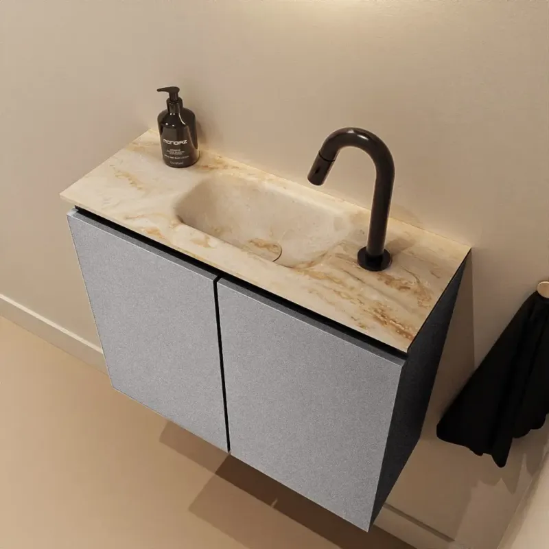 Aanbieding Mondiaz Ture DLux toiletmeubel 60cm plata met wastafel frappe midden met kraangat
