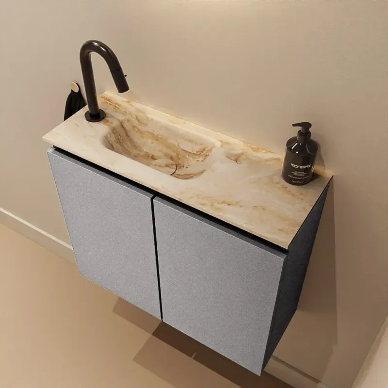 Flitsaanbieding Mondiaz Ture DLux toiletmeubel 60cm plata met wastafel frappe links met kraangat
