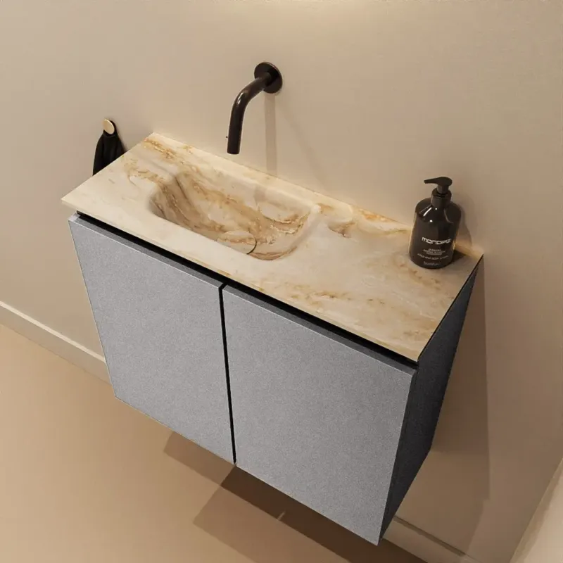 Mondiaz Ture DLux toiletmeubel 60cm plata met wastafel frappe links zonder kraangat Betaalbaar