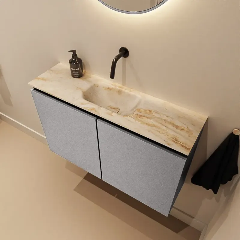 Lage Prijs Mondiaz Ture DLux toiletmeubel 80cm plata met wastafel frappe midden zonder kraangat