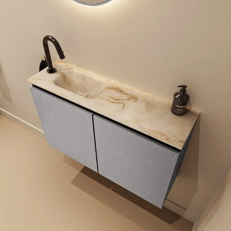 Mondiaz Ture DLux toiletmeubel 80cm plata met wastafel frappe links met kraangat Tijdelijk Beschikbaar