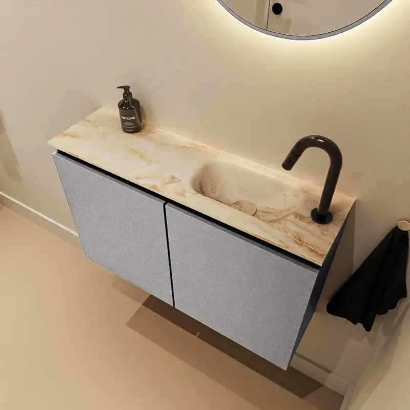 Gereduceerde Prijs Mondiaz Ture DLux toiletmeubel 80cm plata met wastafel frappe rechts met kraangat