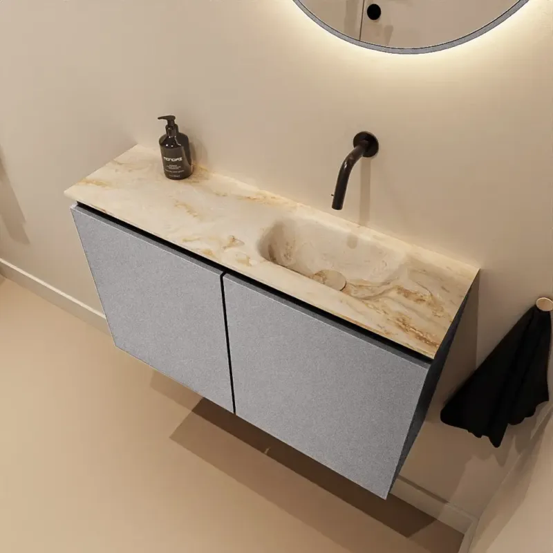 Merkproduct Mondiaz Ture DLux toiletmeubel 80cm plata met wastafel frappe rechts zonder kraangat