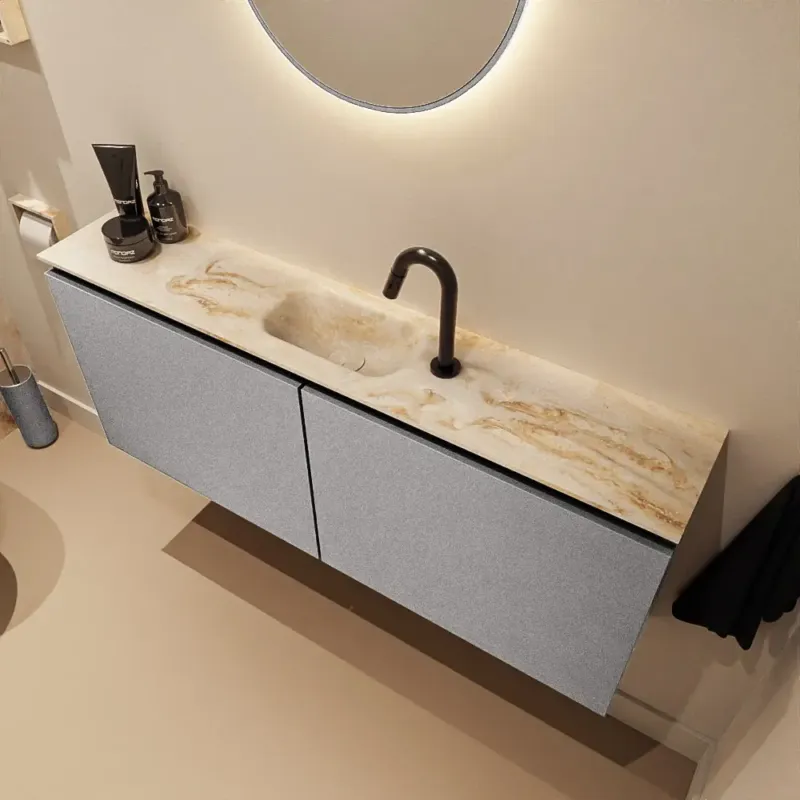 Lage Prijs Mondiaz Ture DLux toiletmeubel 120cm plata met wastafel frappe midden met kraangat
