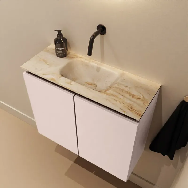 Koopje Mondiaz Ture DLux toiletmeubel 60cm rosee met wastafel frappe midden zonder kraangat