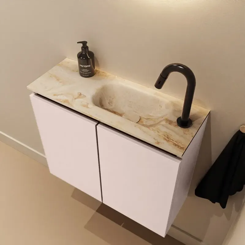 Koop Online Mondiaz Ture DLux toiletmeubel 60cm rosee met wastafel frappe rechts met kraangat