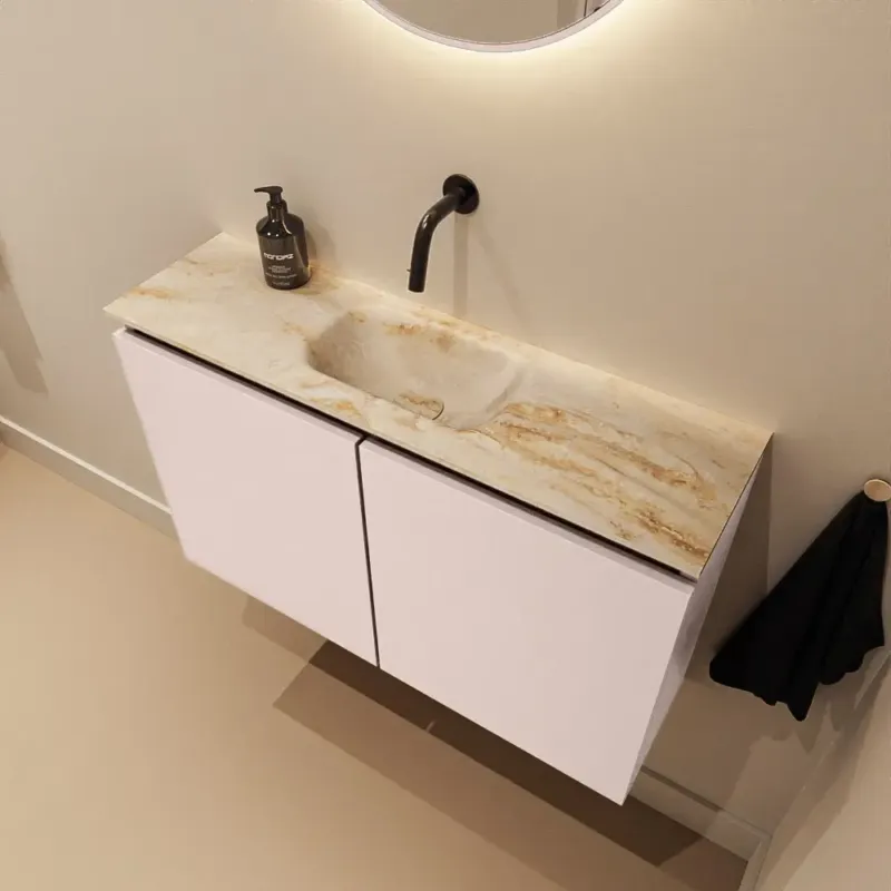 Bestseller Mondiaz Ture DLux toiletmeubel 80cm rosee met wastafel frappe midden zonder kraangat