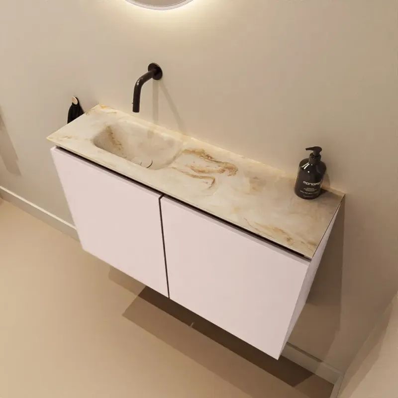 Lage Prijs Mondiaz Ture DLux toiletmeubel 80cm rosee met wastafel frappe links zonder kraangat