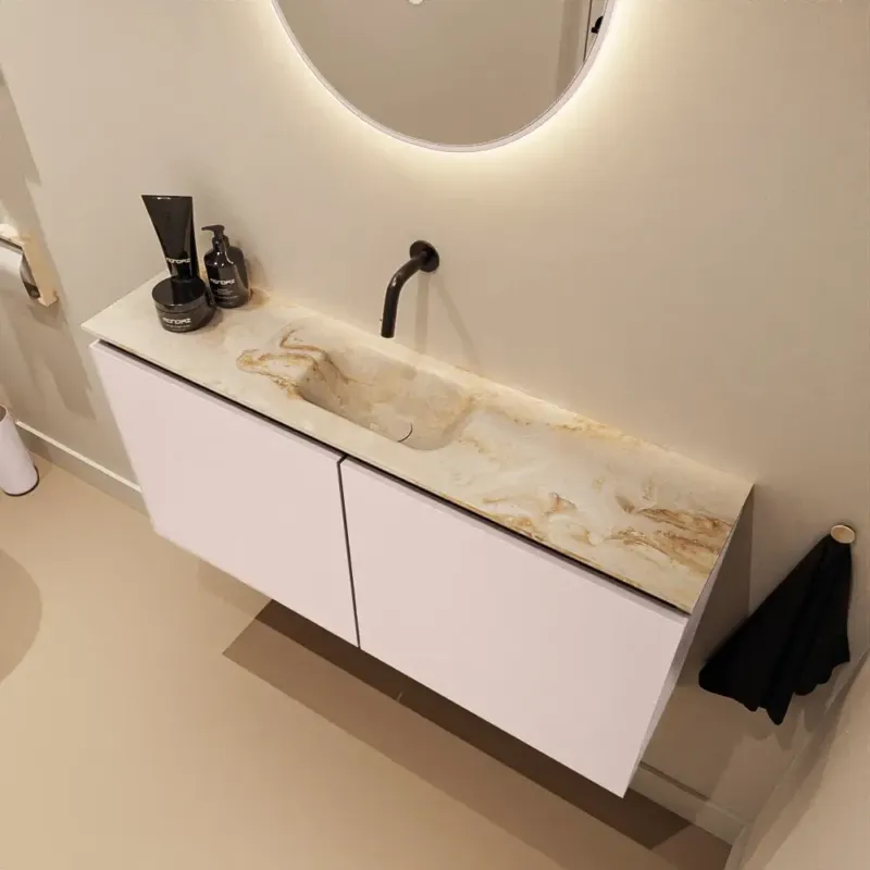 Voordeelprijs Mondiaz Ture DLux toiletmeubel 100cm rosee met wastafel frappe midden zonder kraangat