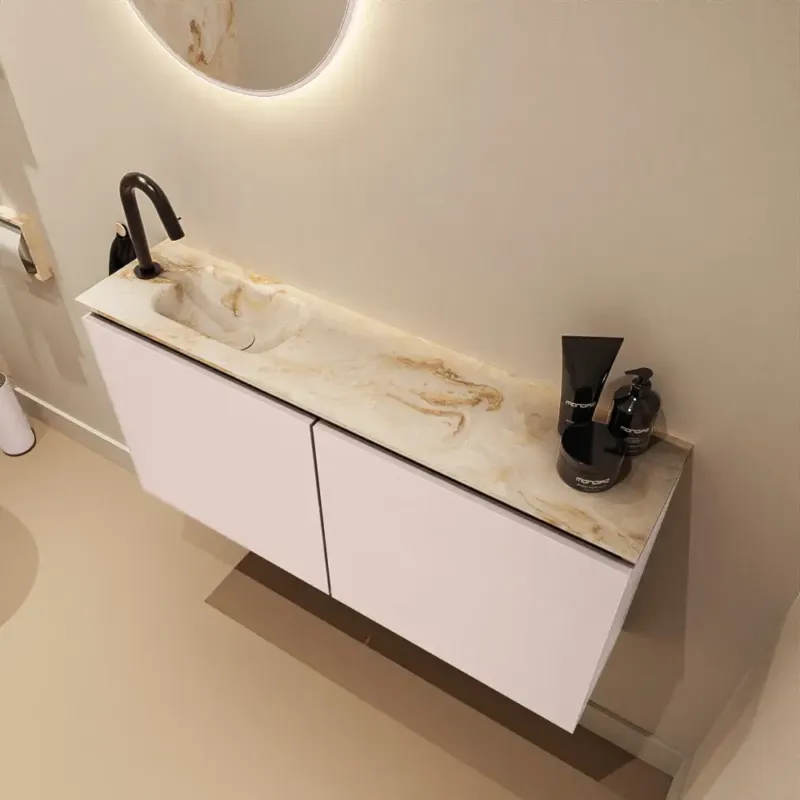 Uitverkoop Mondiaz Ture DLux toiletmeubel 100cm rosee met wastafel frappe links met kraangat