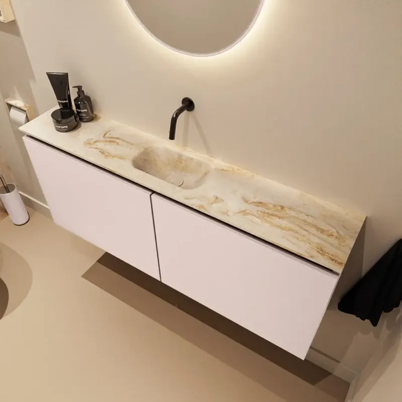 Bestel Nu Mondiaz Ture DLux toiletmeubel 120cm rosee met wastafel frappe midden zonder kraangat