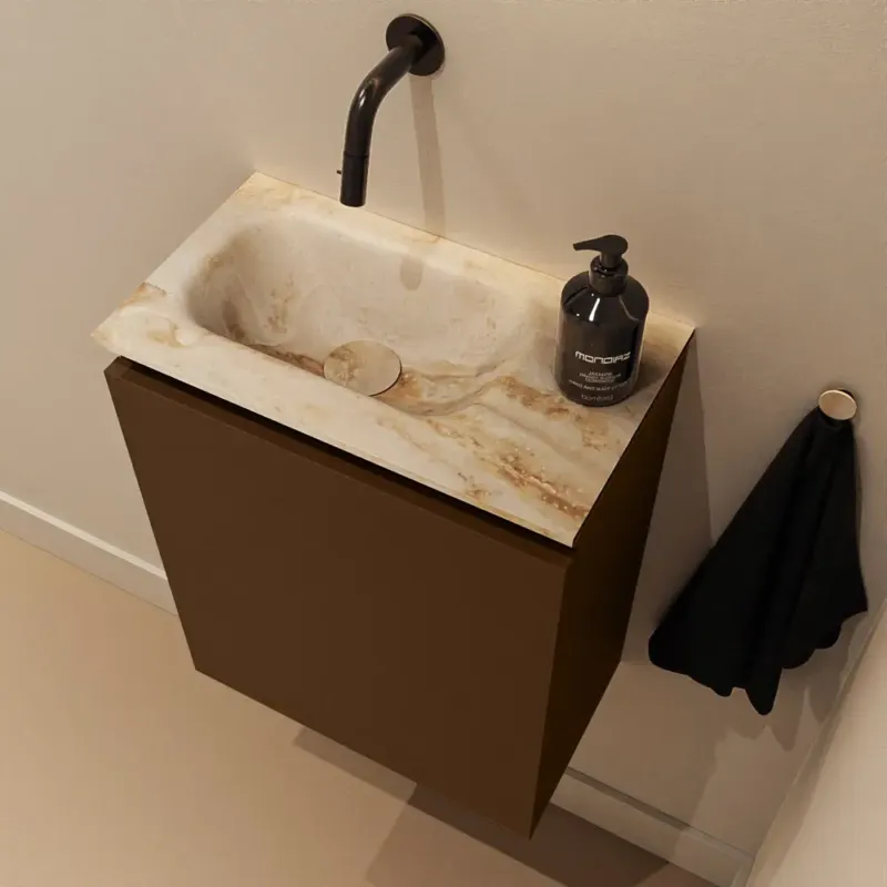 Op = Op Mondiaz Ture DLux toiletmeubel 40cm rust met wastafel frappe links zonder kraangat
