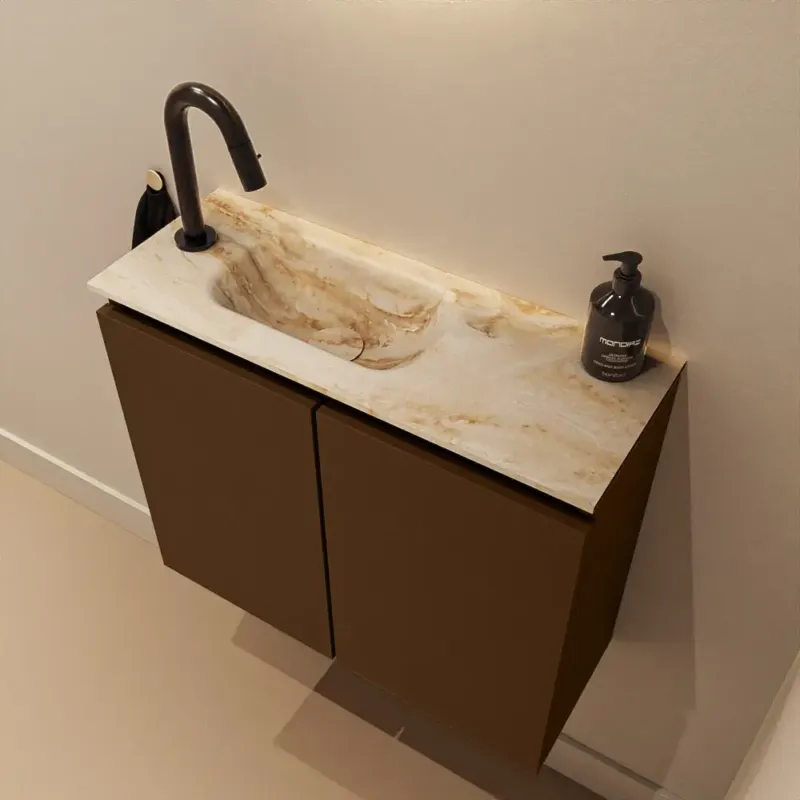 Gecertificeerd Mondiaz Ture DLux toiletmeubel 60cm rust met wastafel frappe links met kraangat