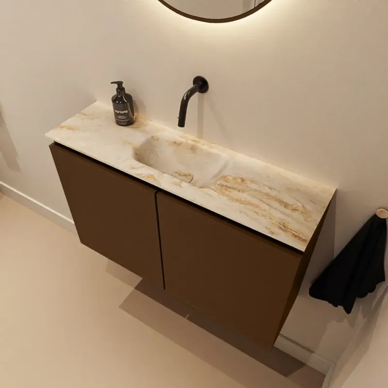 Hoge Kwaliteit Mondiaz Ture DLux toiletmeubel 80cm rust met wastafel frappe midden zonder kraangat
