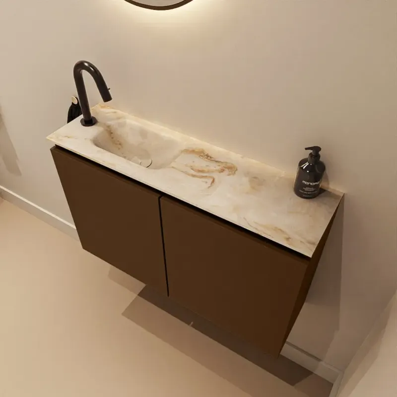 Meest Verkocht Mondiaz Ture DLux toiletmeubel 80cm rust met wastafel frappe links met kraangat