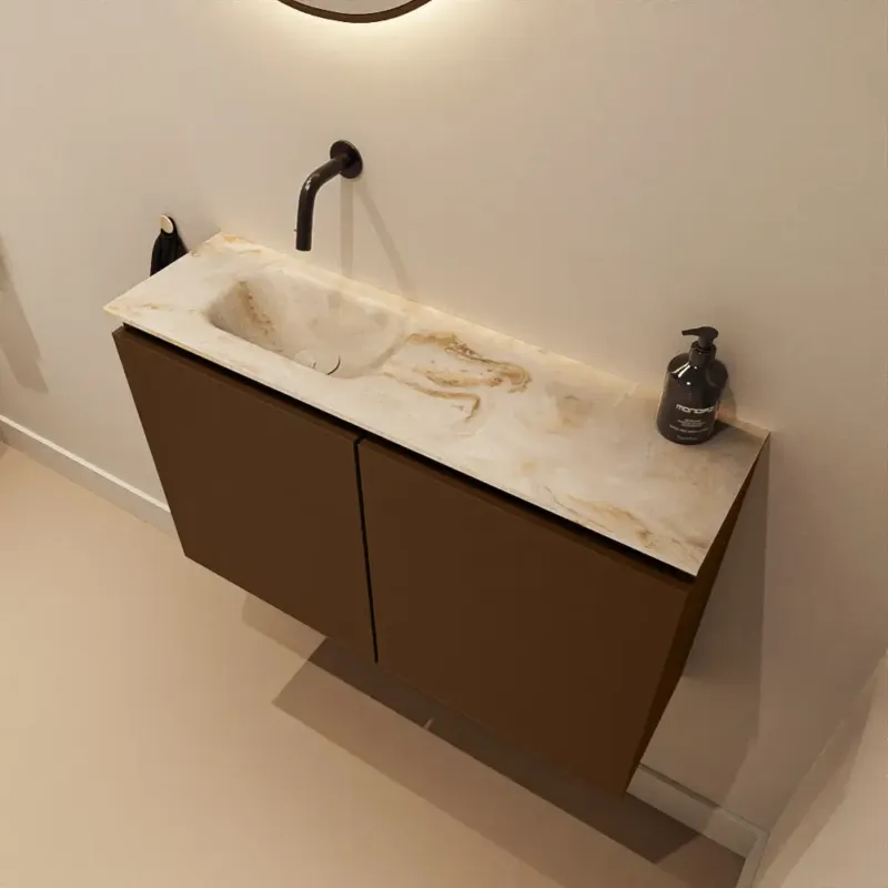 Exclusieve Aanbieding Mondiaz Ture DLux toiletmeubel 80cm rust met wastafel frappe links zonder kraangat