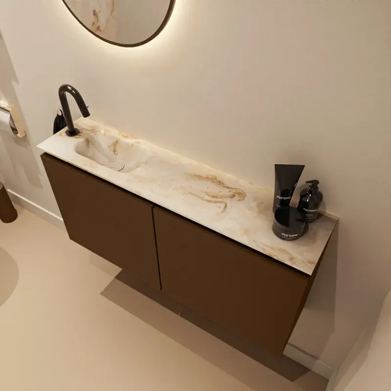 Beste Prijs Mondiaz Ture DLux toiletmeubel 100cm rust met wastafel frappe links met kraangat